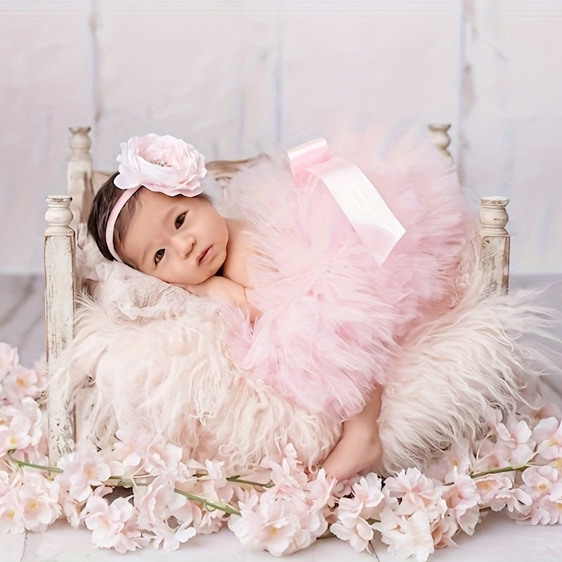 Pink Tulle Skirt and Headband Set for Infant Girls Baby Girl Ballet Costume Birthday Photo Prop