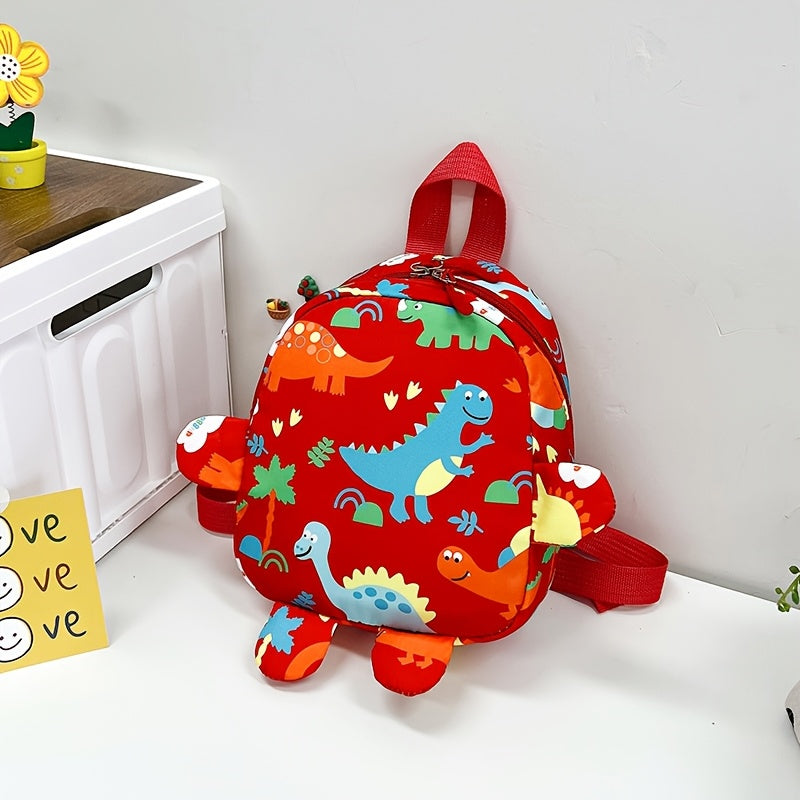 Cute Cartoon Dinosaur Nylon Backpack for Kids with Adjustable Straps and Zipper Closure