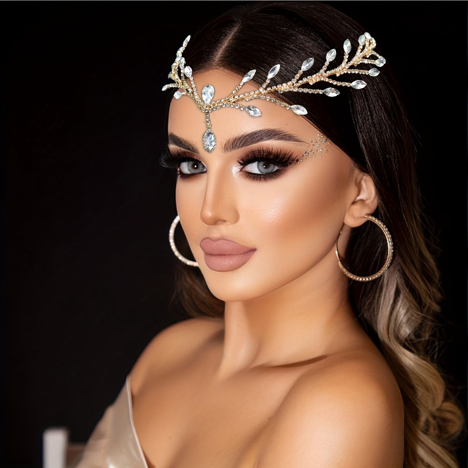 Diadema de pedrería nupcial, accesorios para el cabello de boda, colgante para la frente