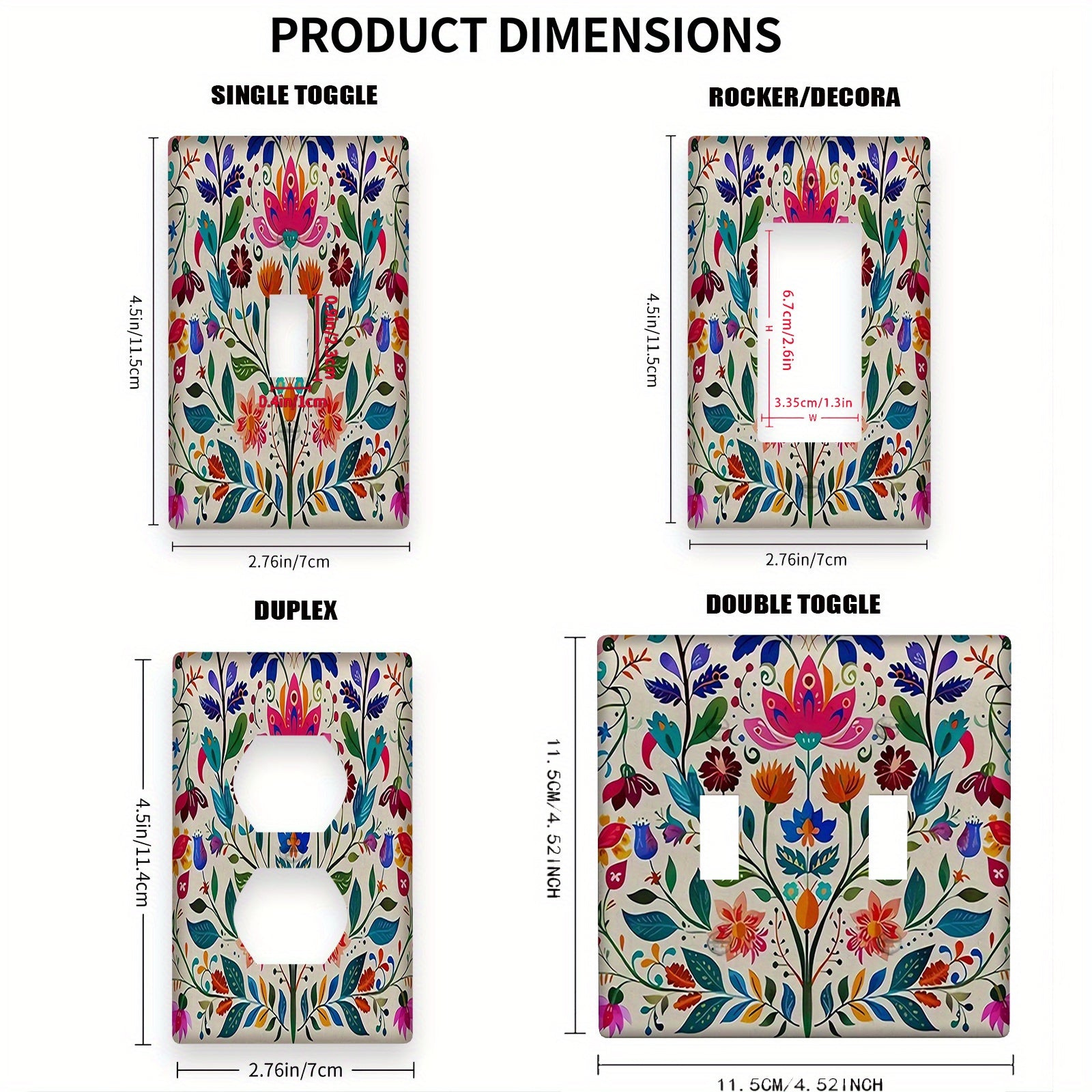 Mexican Folk Art Light Switch Plate Cover Vibrant Decor for Kitchen Bedroom Easy to Clean