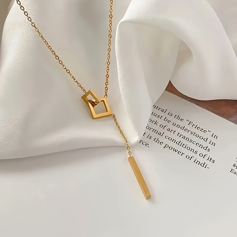 Vintage Gold Tone Geometric Square Pendant Necklace for Women