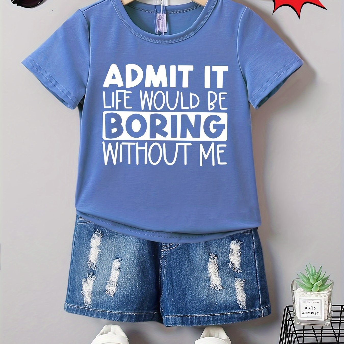 Camiseta casual de verano para niños con estampado de alfabeto y cuello redondo