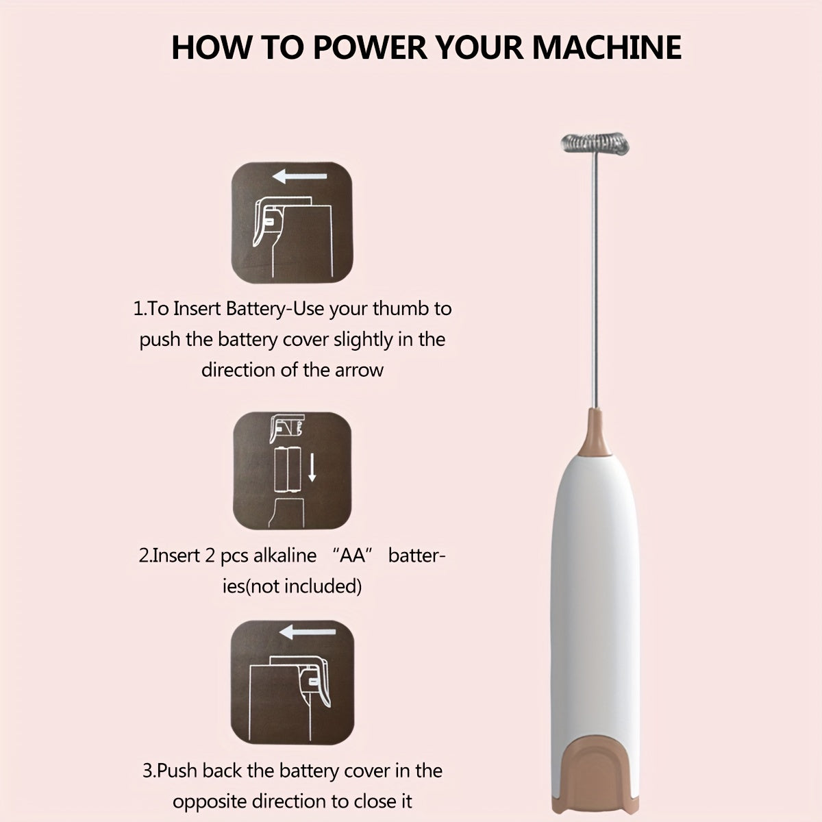 Electric Milk Frother Plastic Drink Foamer Whisk Mixer 1000RPM Battery Powered