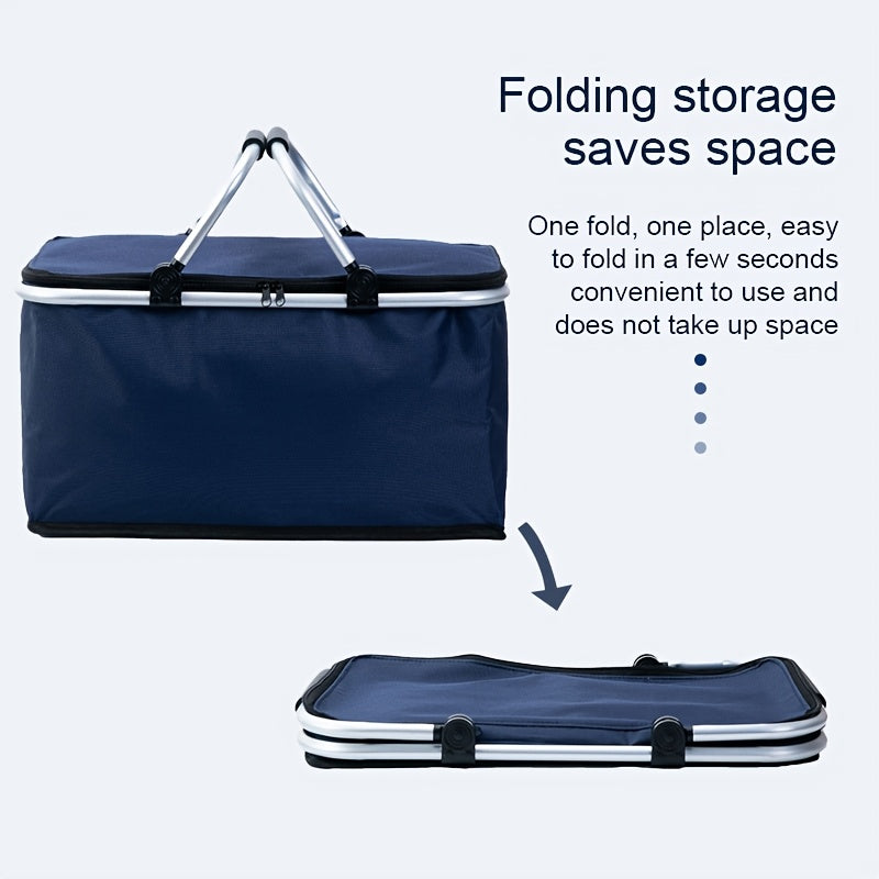 Foldable Insulated Picnic Bag with Handle for Outdoor Travel Black Nylon