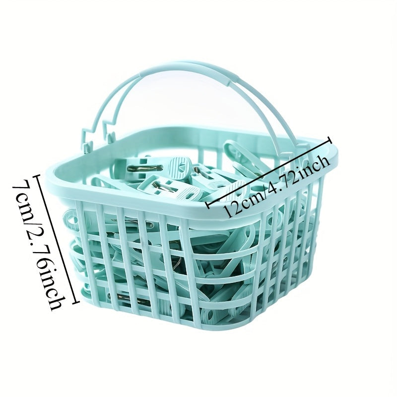 Set de pinzas de ropa de plástico mini con cesta de almacenamiento para secar calcetines y artículos del hogar