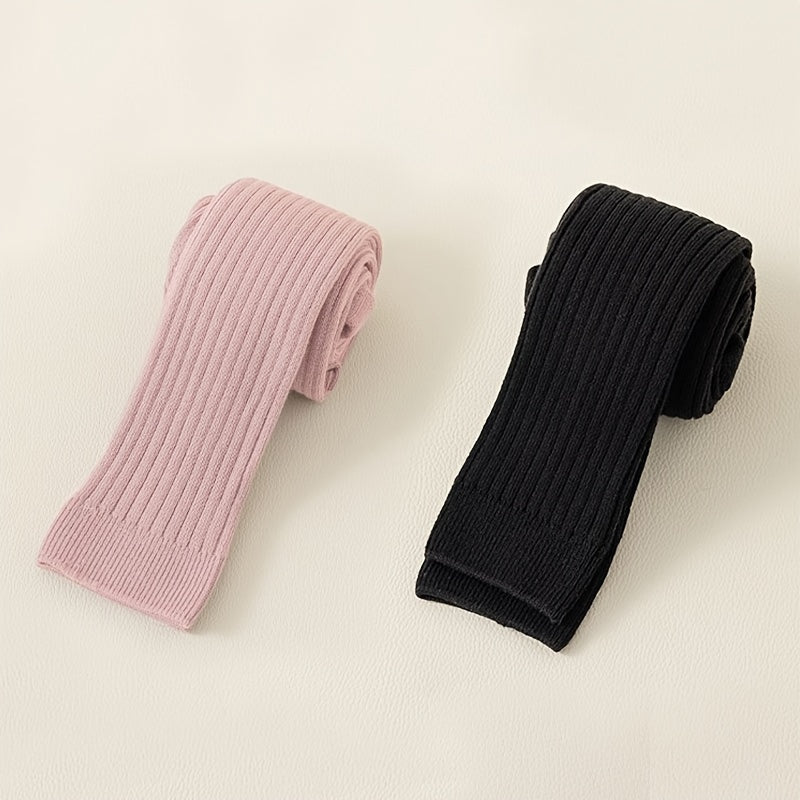 2-Pack Bolalar Uchun Paxta Aralashmasidan Yasalgan O'rta Bo'yli Legginglar - Bir Rangli, Cho'ziluvchan, Havo O'tkazuvchi, Har Mavsumga Mos Tights 12 Yoshgacha - Faqat Qo'l Yuvish