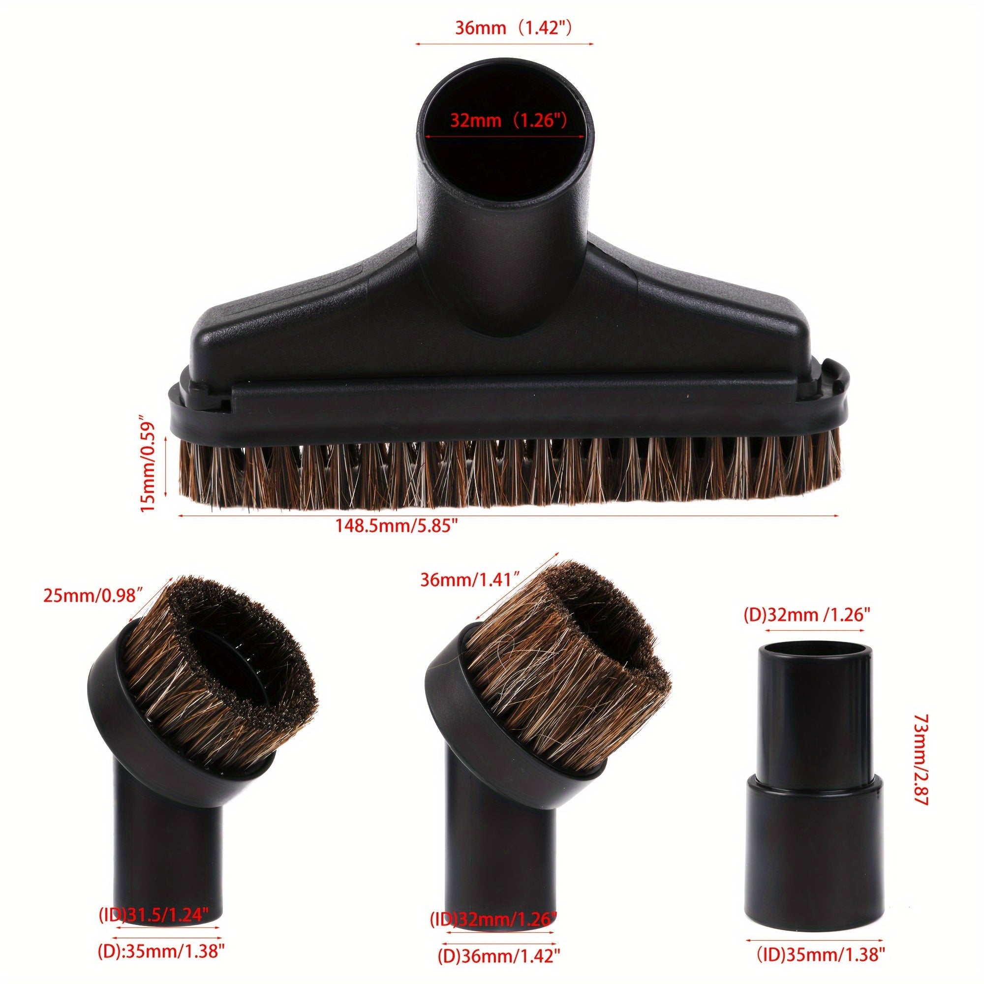 Vacuum Cleaner Replacement Parts Set with Round and Square Brushes and Adapters