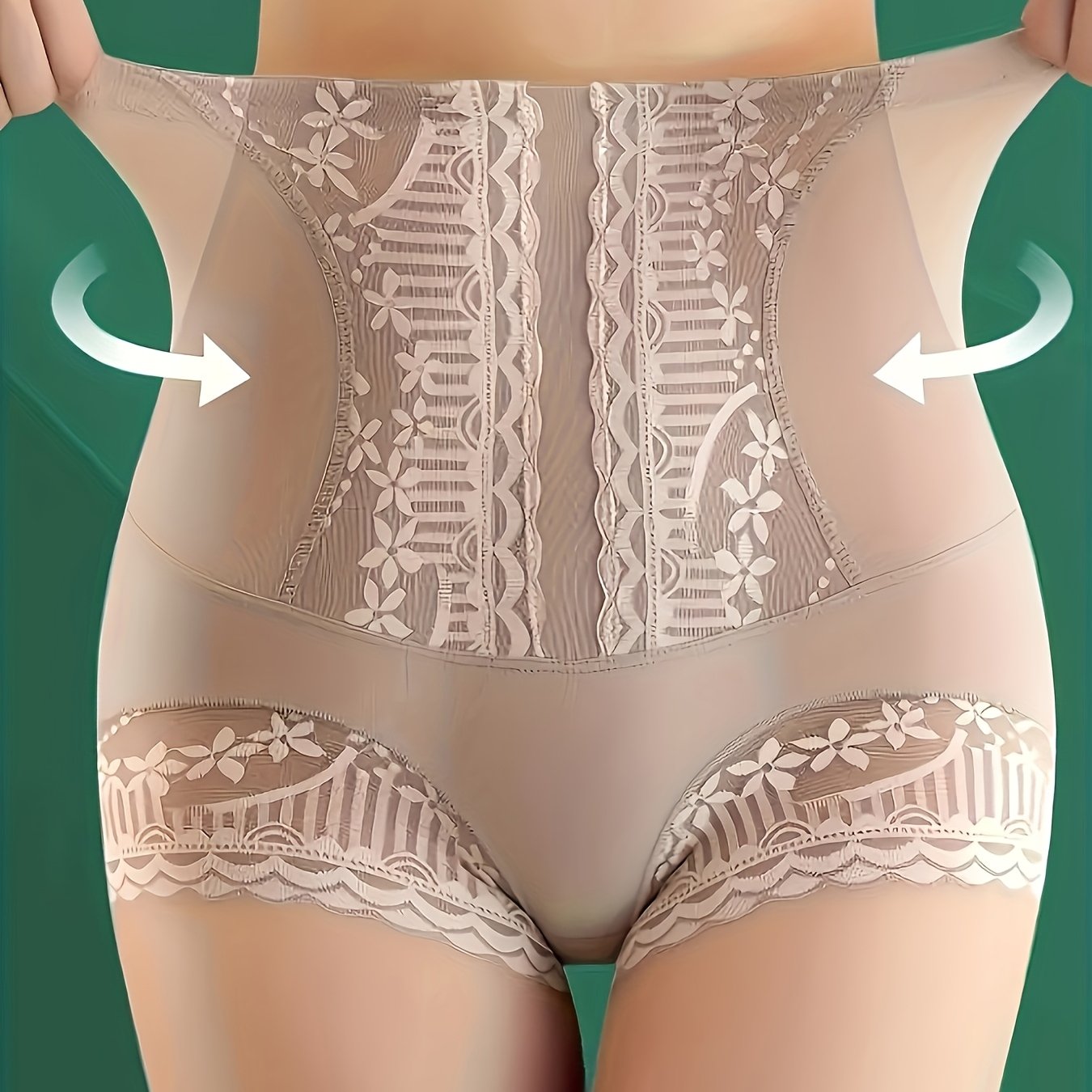 Bragas moldeadoras de cintura alta para control de abdomen para mujer, tejido de punto sin costuras, encaje en contraste, color sólido