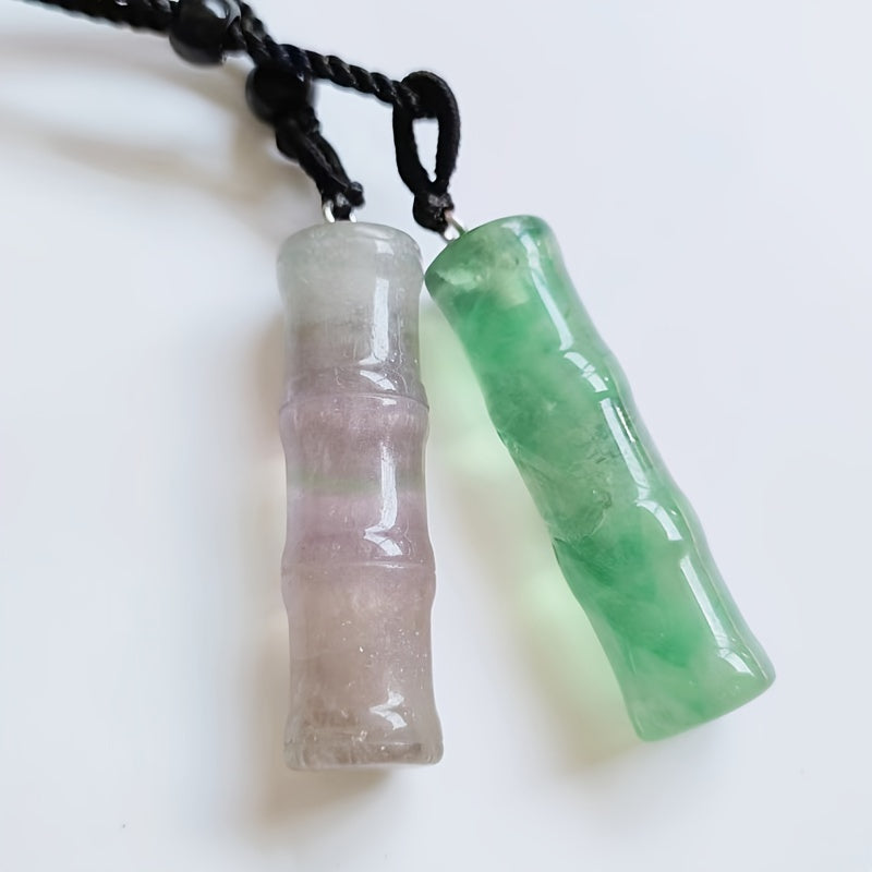 Natural Stone Pendant Necklace with Bamboo Design and Braided Rope for Casual and Party Wear