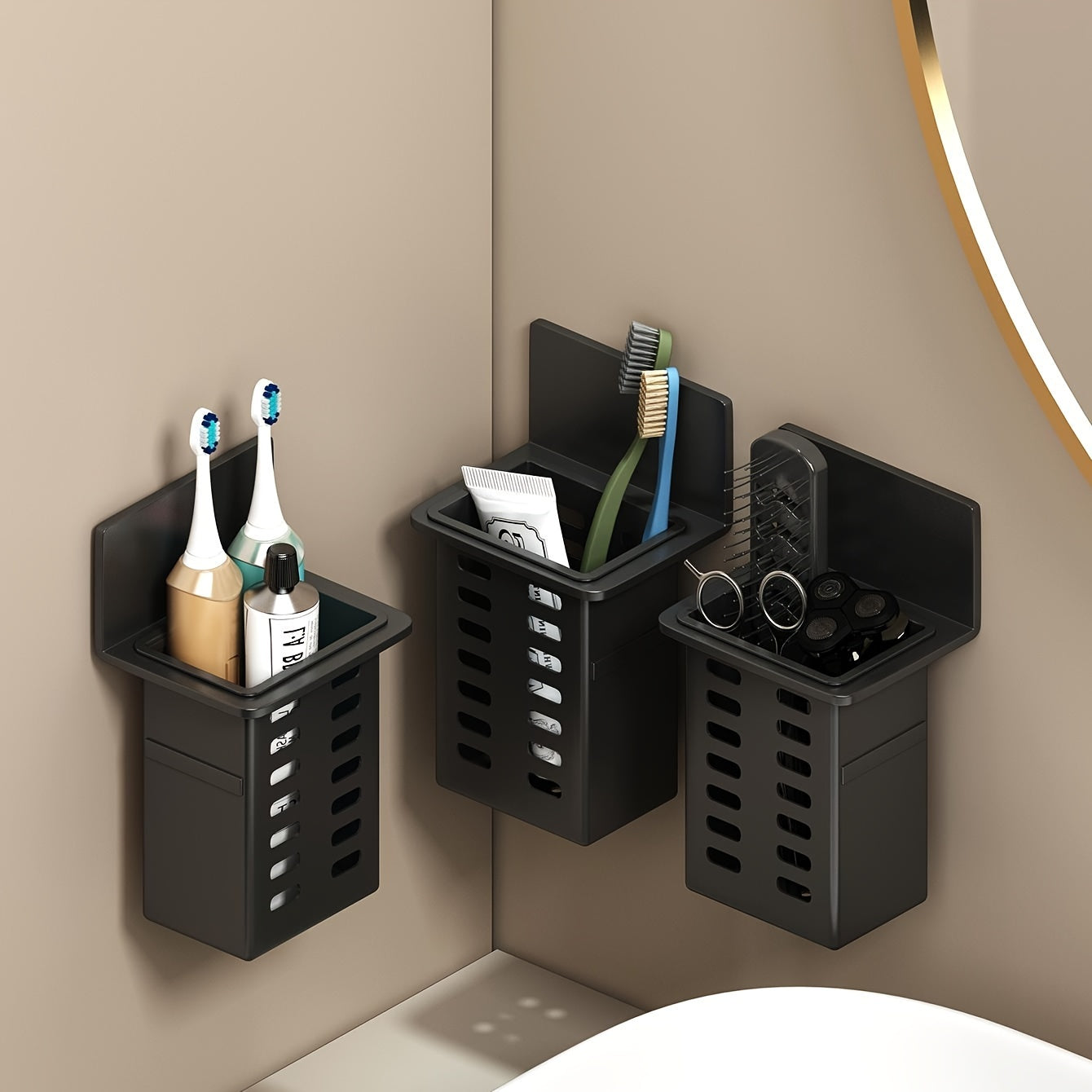 Black Wall Mount Organizer for Bathroom Kitchen Storage Rack for Small Objects
