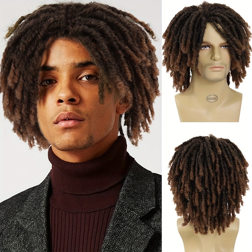 Stylish Ombre Brown Afro Bob Wig for Men Synthetic Dreadlocks Heat Resistant