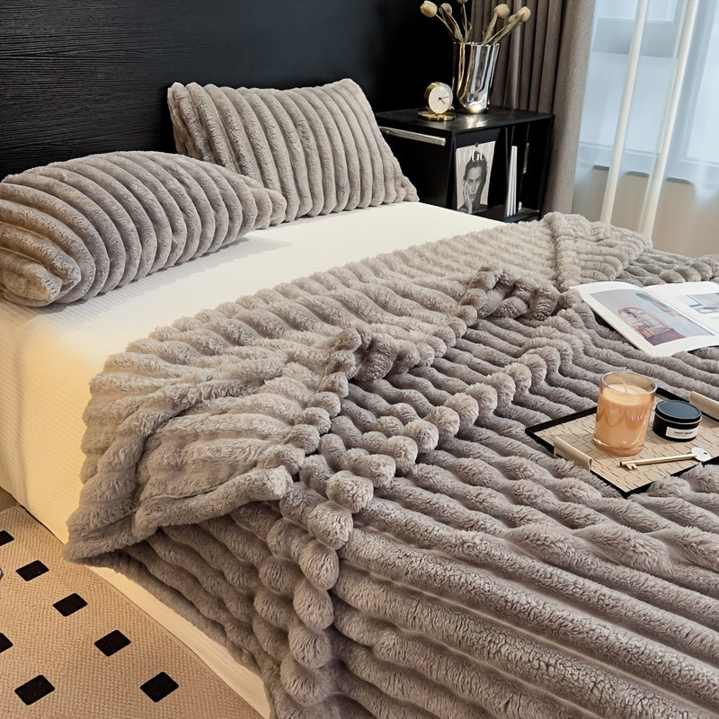 Double-Sided Fleece Bed Blanket Vintage Style 70x100cm Polyester Knit All Seasons