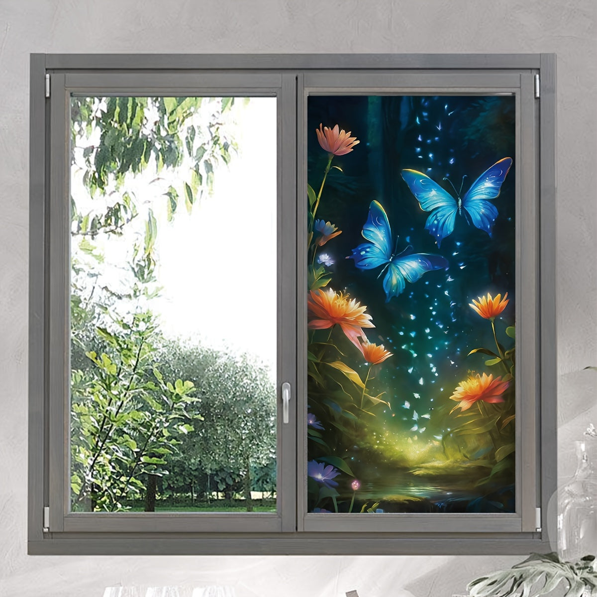 Frosted Window Film Boho Butterfly Flower Design 16mil Heat Insulation
