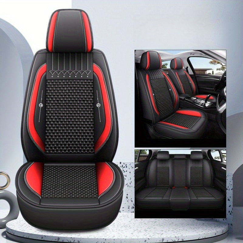 Universal Car Seat Covers Breathable Fabric Full Set Black Red Five Seat