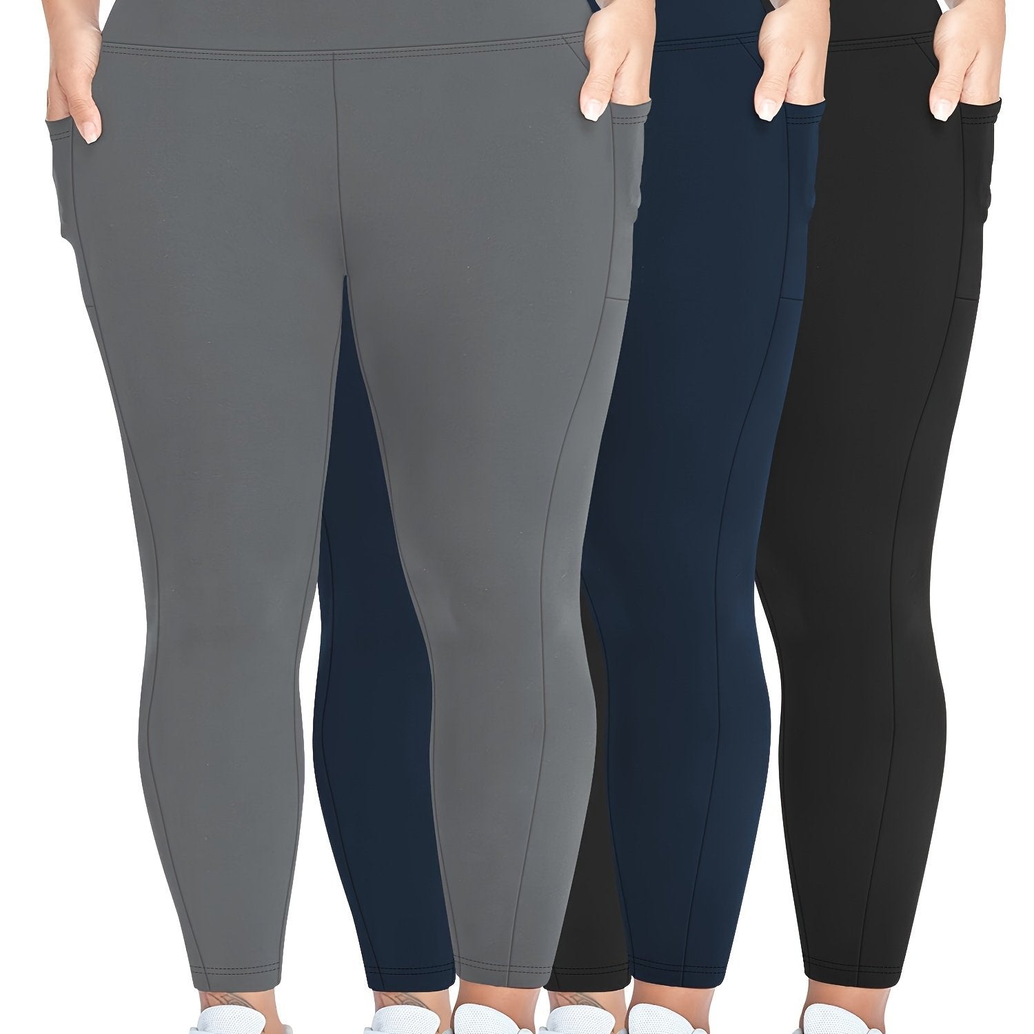 Plus Size Skinny Leggings Women High Waist Stretchy Workout Pants with Pockets