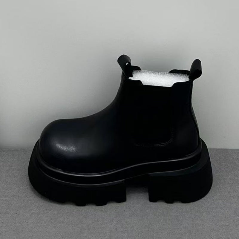 Women's Chunky Platform Boots Slip-On Thick Sole Non-Slip Rubber Brown Black Winter