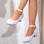 Girls' Sequin High Heels in Glittery White with Ankle Strap for Dance and Performance