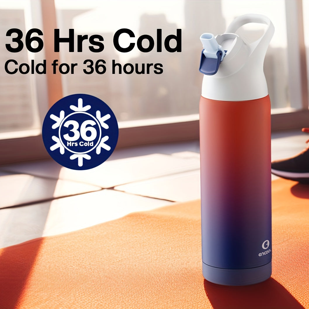 Botella de agua de acero inoxidable de 24oz con tapa Tritan a prueba de fugas y asa de transporte