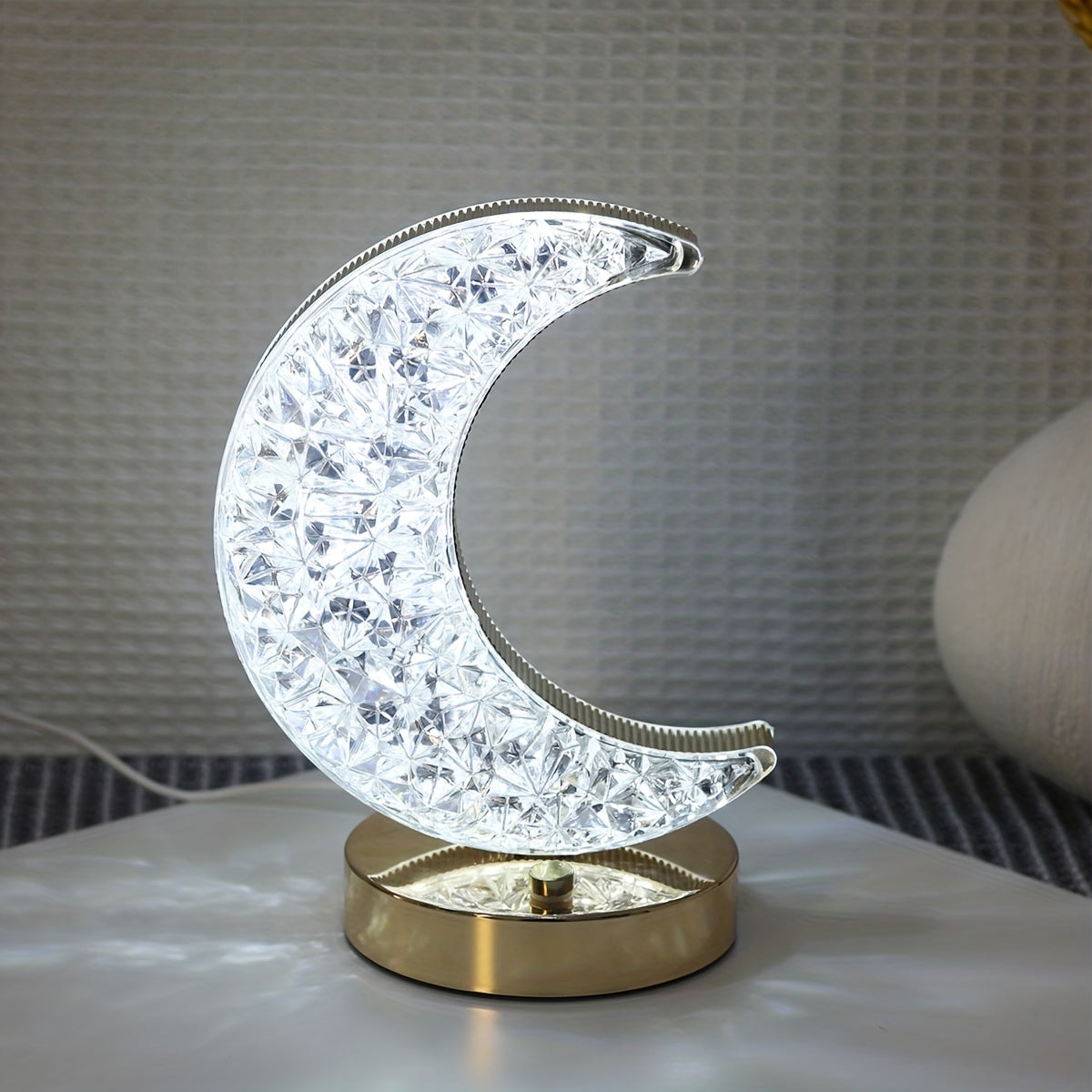 Moon Shape Touch Table Lamp with 3-Color LED Nightstand Light for Bedroom Nursery Office