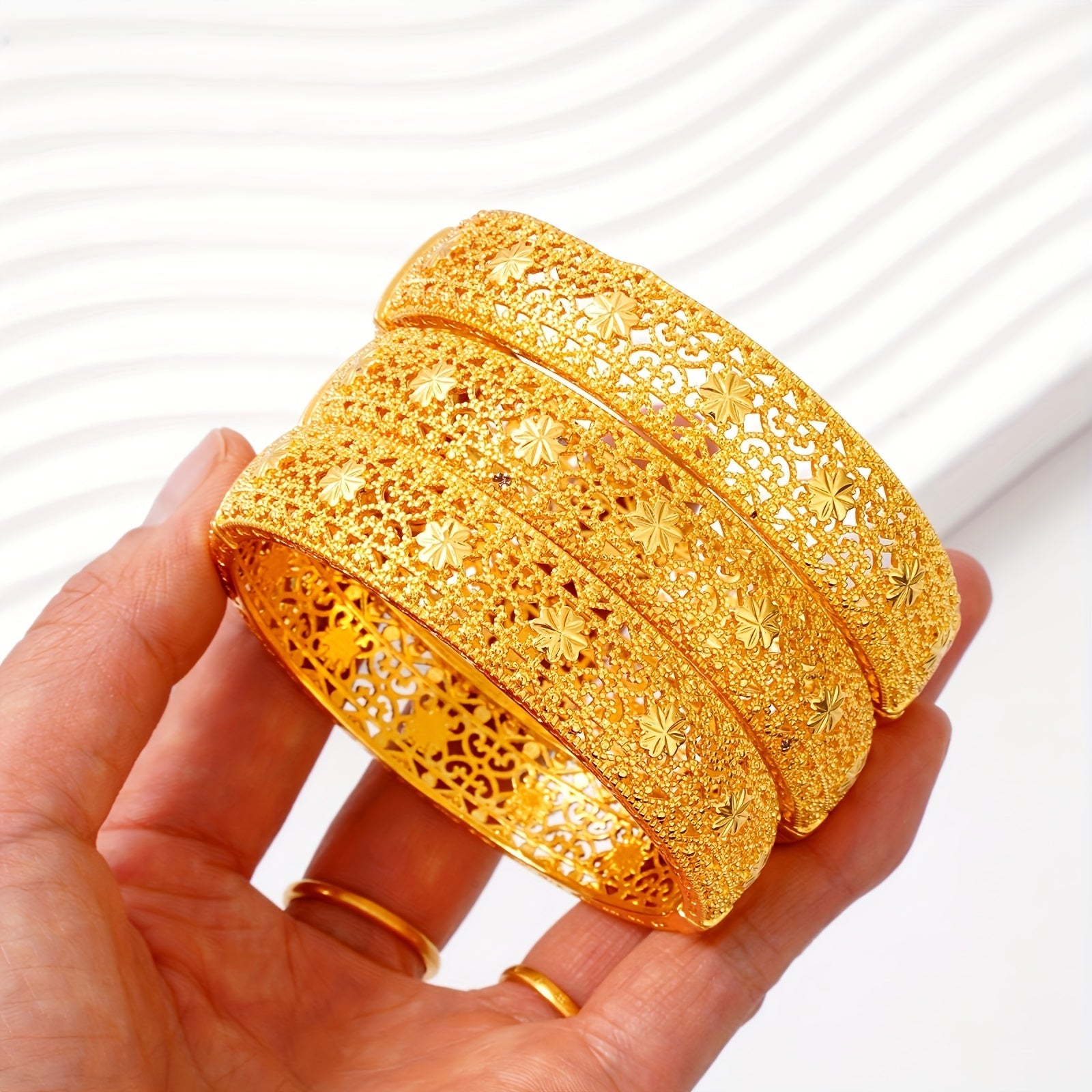 Gold Open Bracelet for Women with Elegant Hollow Design for Festivals and Weddings
