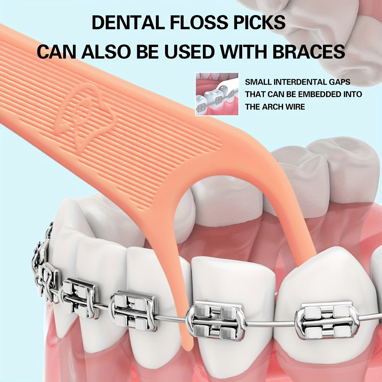 60 dona ortodontik flossers uchun braketlar mo'ljallangan, nashrli ta'm, tish tanlovi