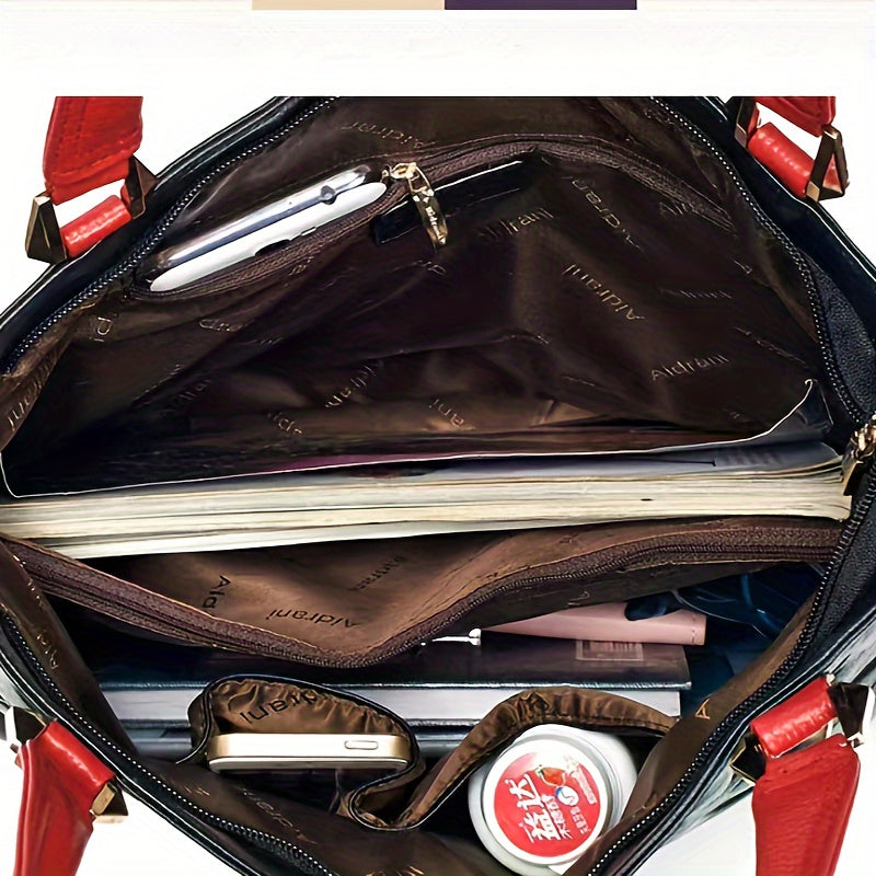 Genuine Leather Women's Shoulder Bag Water-Resistant Zipper Casual Red Black