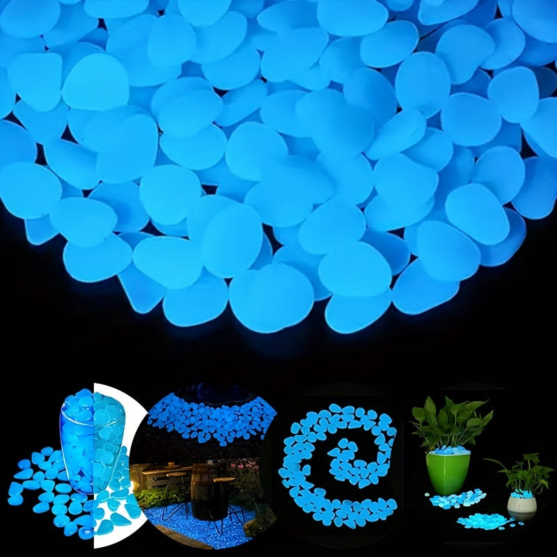 Blue Glow-in-the-Dark Stone Gravel for Gardens Aquariums Walkways and Paths 200 Pieces