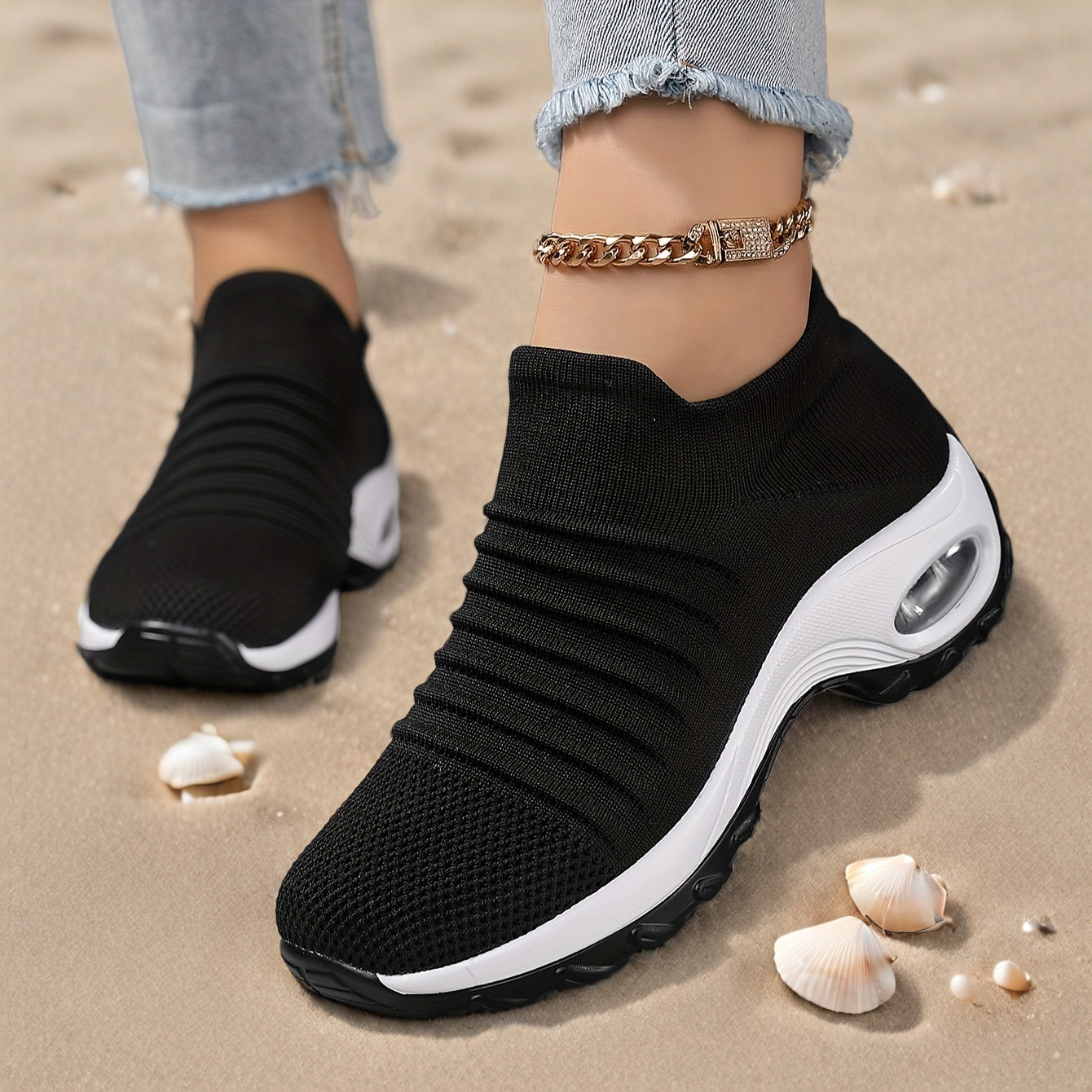 Women's Breathable Knit Running Shoes Low-Top Slip-On All-Season Comfort