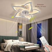 Modern Ceiling Fan with Smart LED Light, 6 Speeds, Dimmable, Remote Control, Flower Design