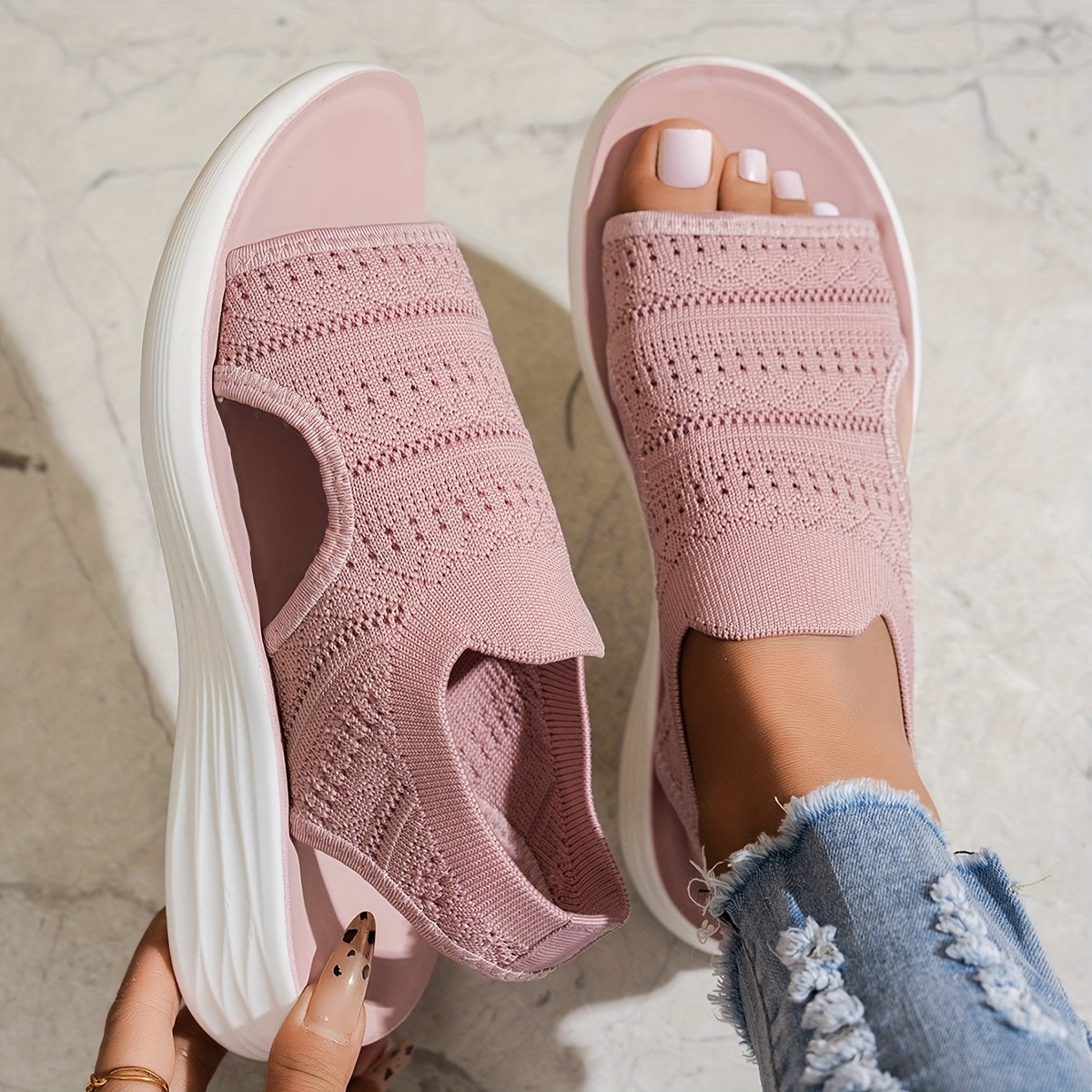 Women's Slip-On Sandals Breathable Fabric Upper Lightweight PU Sole Casual Summer Shoes for Travel Beach Daily Wear