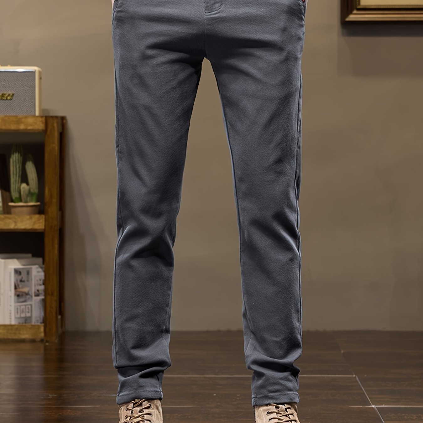 Men's Slim Fit Straight Leg Pants Cotton Blend Casual Business Fall Winter 9-Inch Inseam