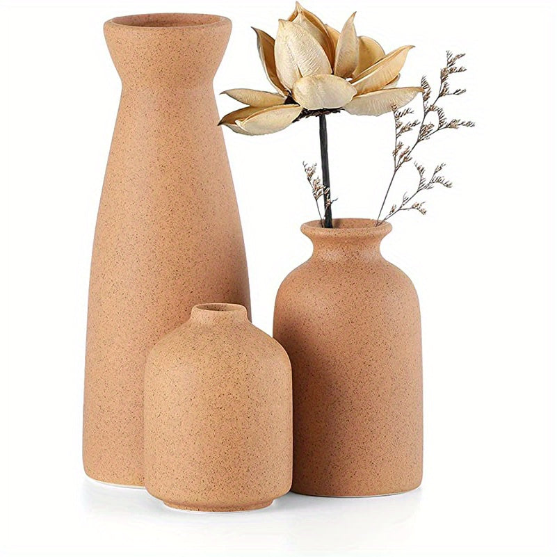 Set of Three Ceramic Vases for Home Decor in Various Sizes