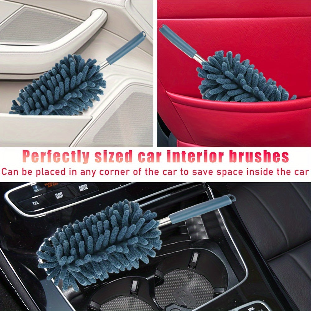 Мини-набор для очистки автомобиля с выдвижной ручкой, микрофибровыми сменными насадками