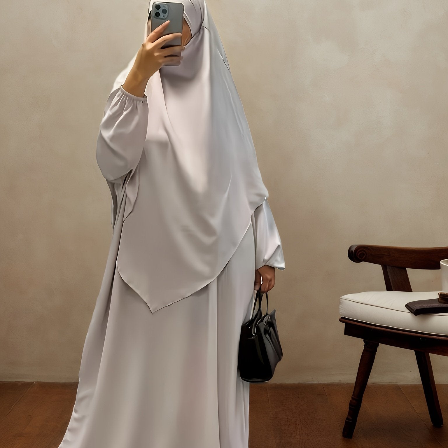 Women's Plus Size Polyester Maxi Abaya Kaftan Long Sleeve Casual Dress