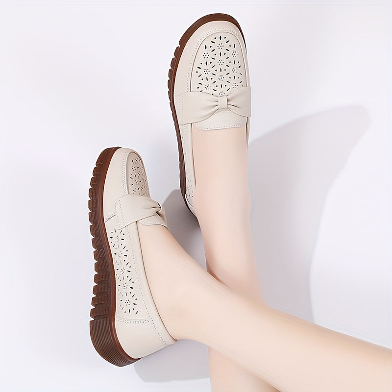 Ladies' Bow Shaped Loafers Flat Bottom Hollowed Out Casual Shoes