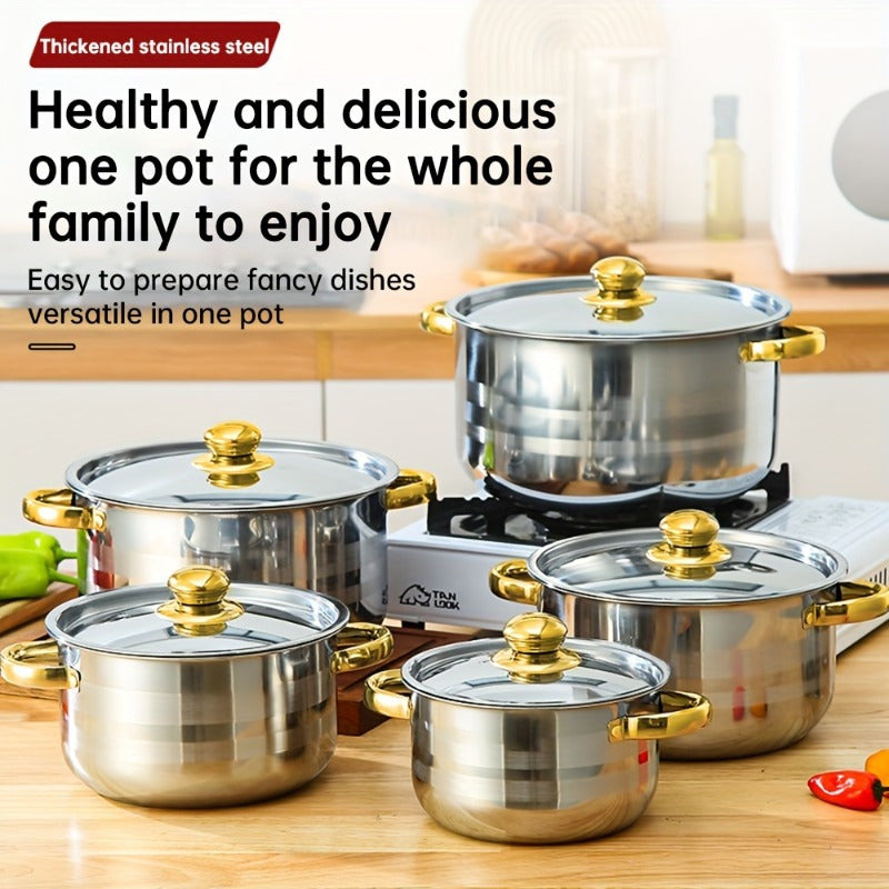 Stainless Steel Cooking Pots Set with Lids, Deep Soup Pots, Durable Material