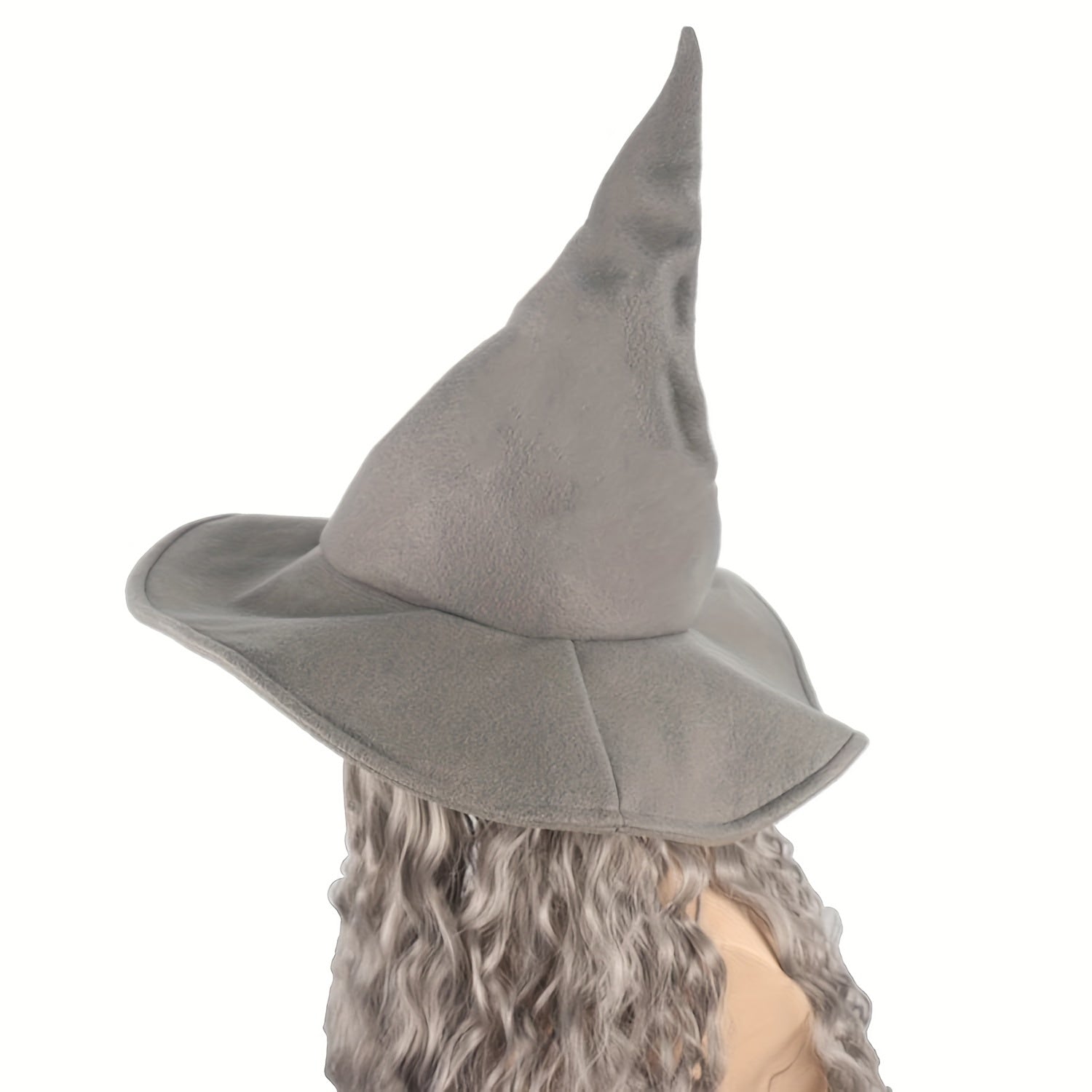 Gray Wizard Hat with Curly Wig and Beard for Halloween Cosplay