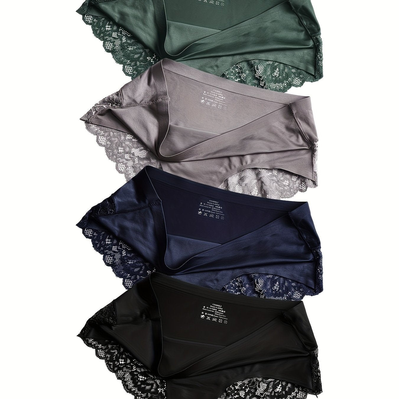 Pack de 4 bragas de encaje para mujer, de tiro medio, con tejido de punto transpirable y color sólido