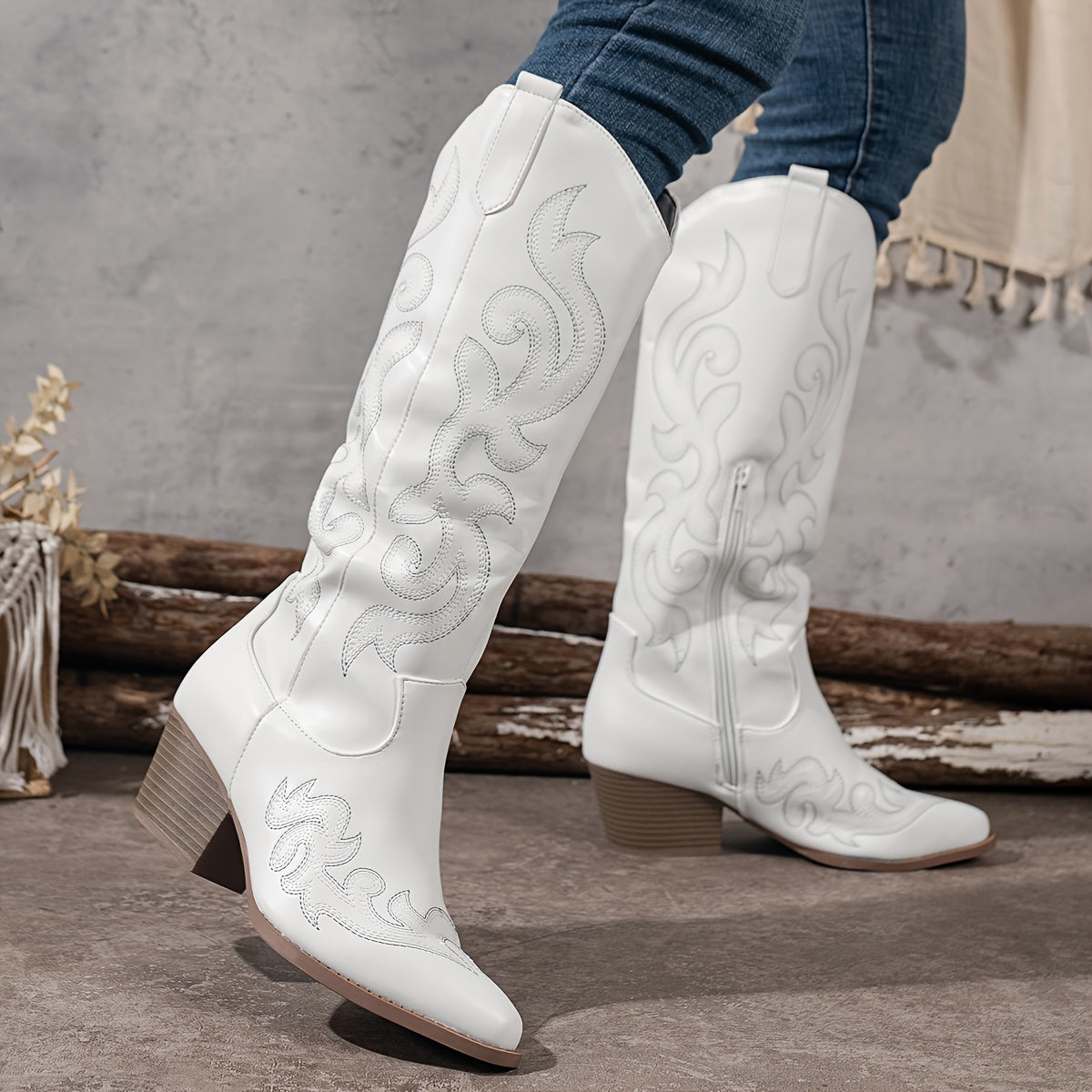 Women's Slip-On Western Cowboy Boots Light Color For Festivals Travel