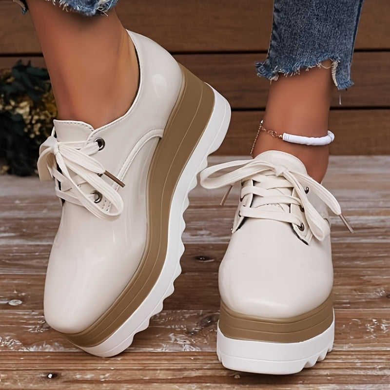 Women’s Casual Platform Sneakers with Non-Slip Rubber Sole in Solid Colors