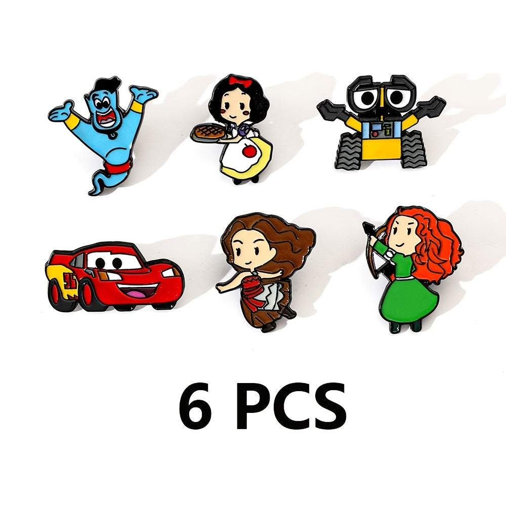 6-Pack Cartoon Enamel Pins Set for Backpacks and Clothing