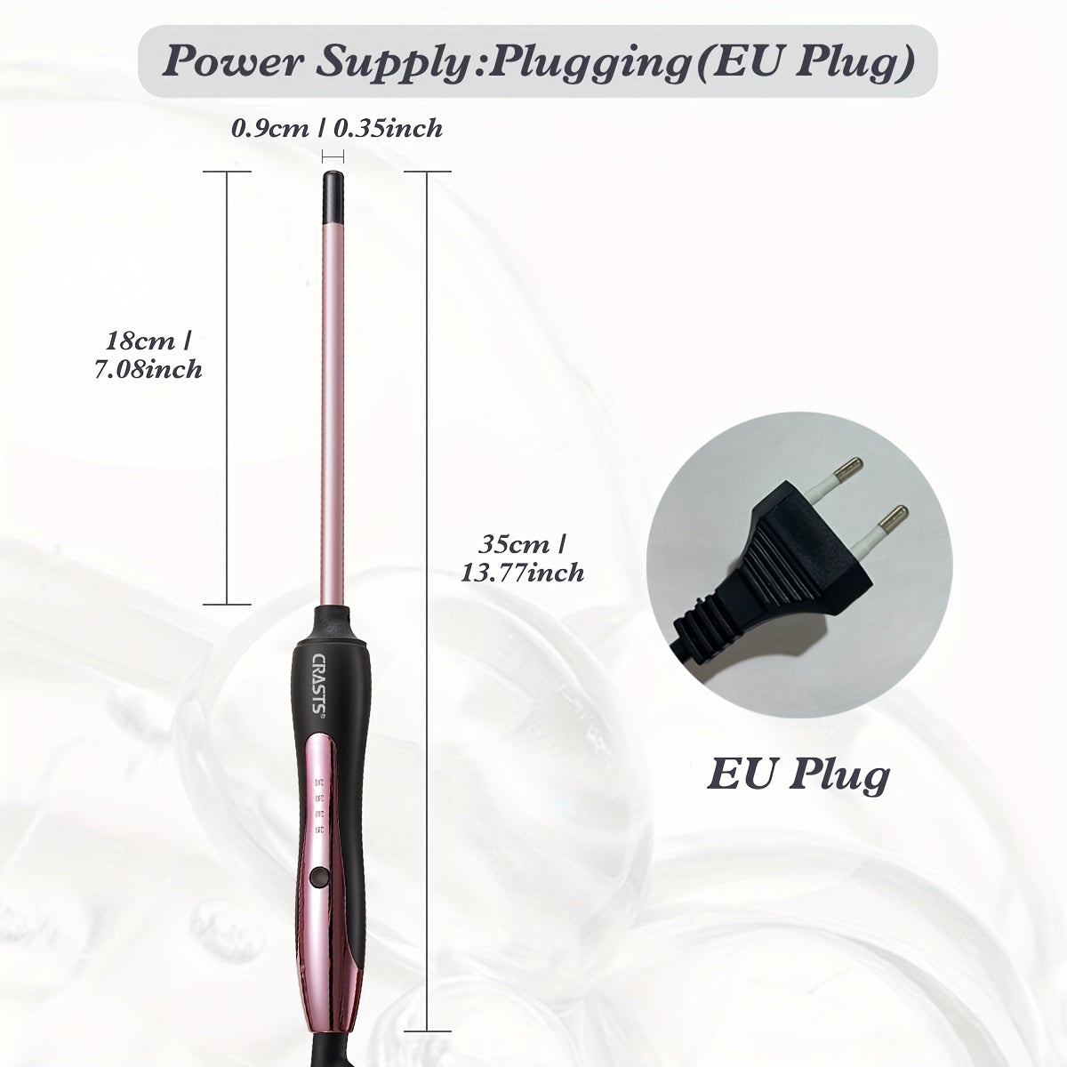 CRASTS 9mm Unisex kattalar uchun Teddy Curling Iron, 30W elektr quvvatida ishlaydigan soch buruvchi, Type C ulagichi bilan, 220V yumshoq to'lqinlar va soch qirqish uchun, batareya talab qilinmaydi, talabalar uchun sochni uslublash vositasi.