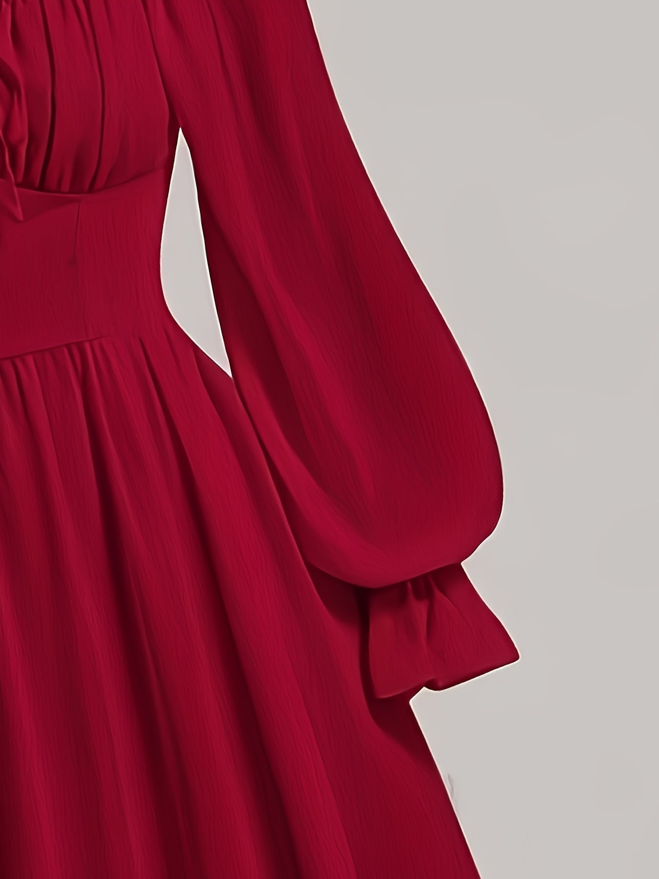 Women's Square Neck Ruched A-Line Dress with Lantern Sleeves and Ruffle Hem