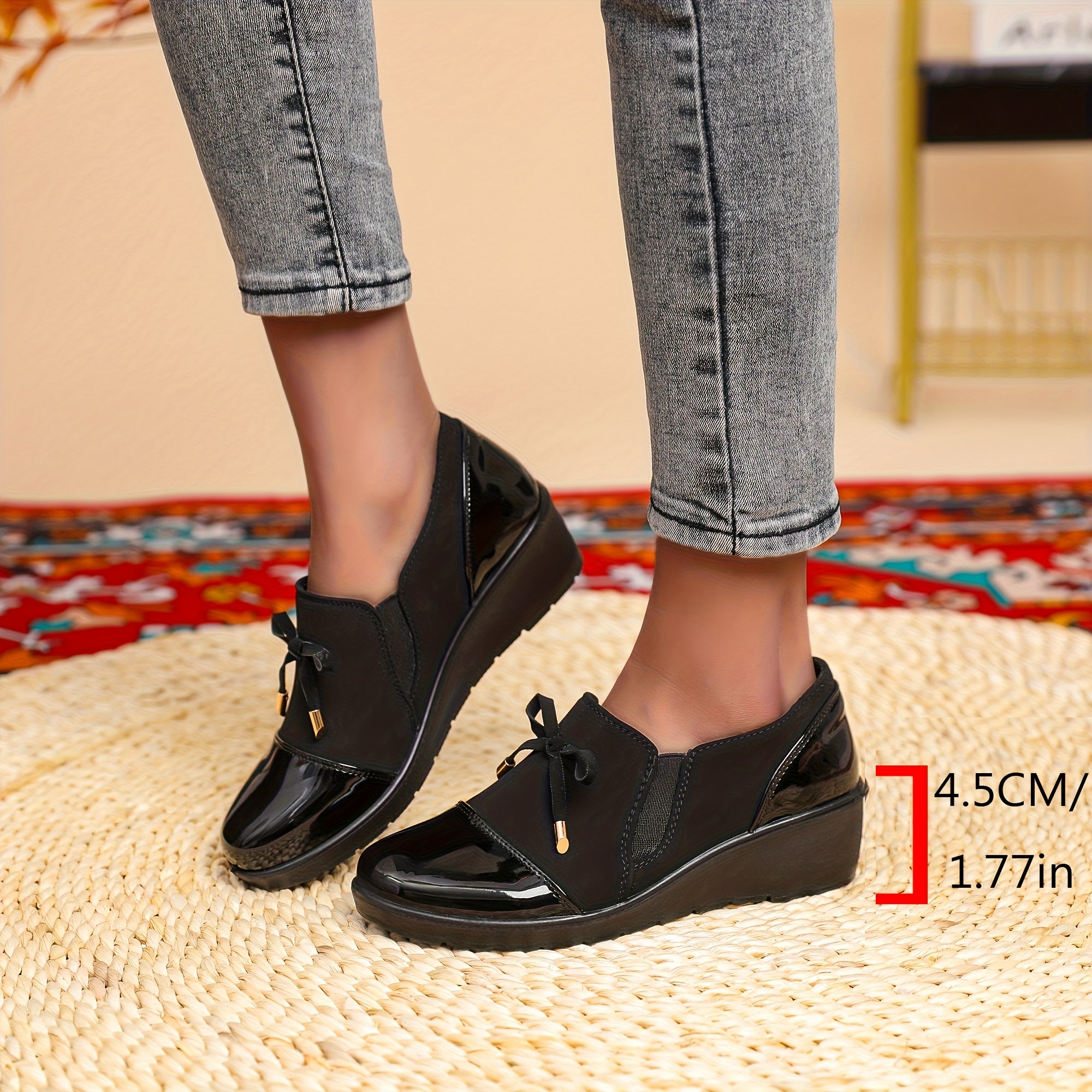 Women's Slip-On Loafers Black Synthetic Casual Shoes All-Season Comfort