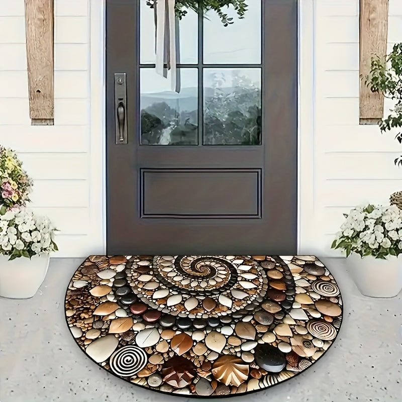 Colorful Pebble Welcome Mat with Spiral Stone Design Non-Slip Velvet Door Mat for Front Door Bedroom Kitchen Bathroom