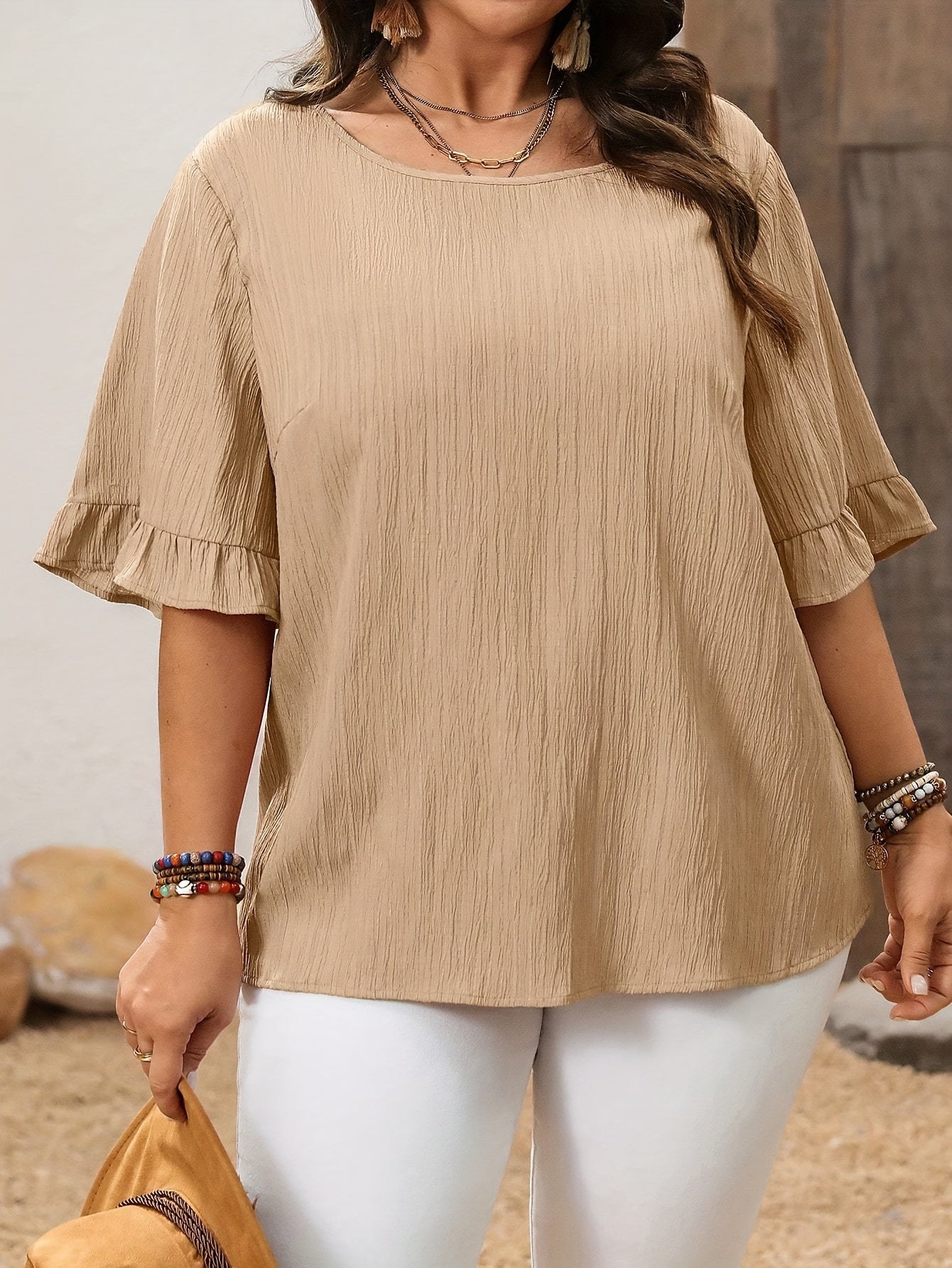 Plus o'lcham ayollar uchun kundalik kofta, qisqa qo'l, yengil, bir xil rangli top