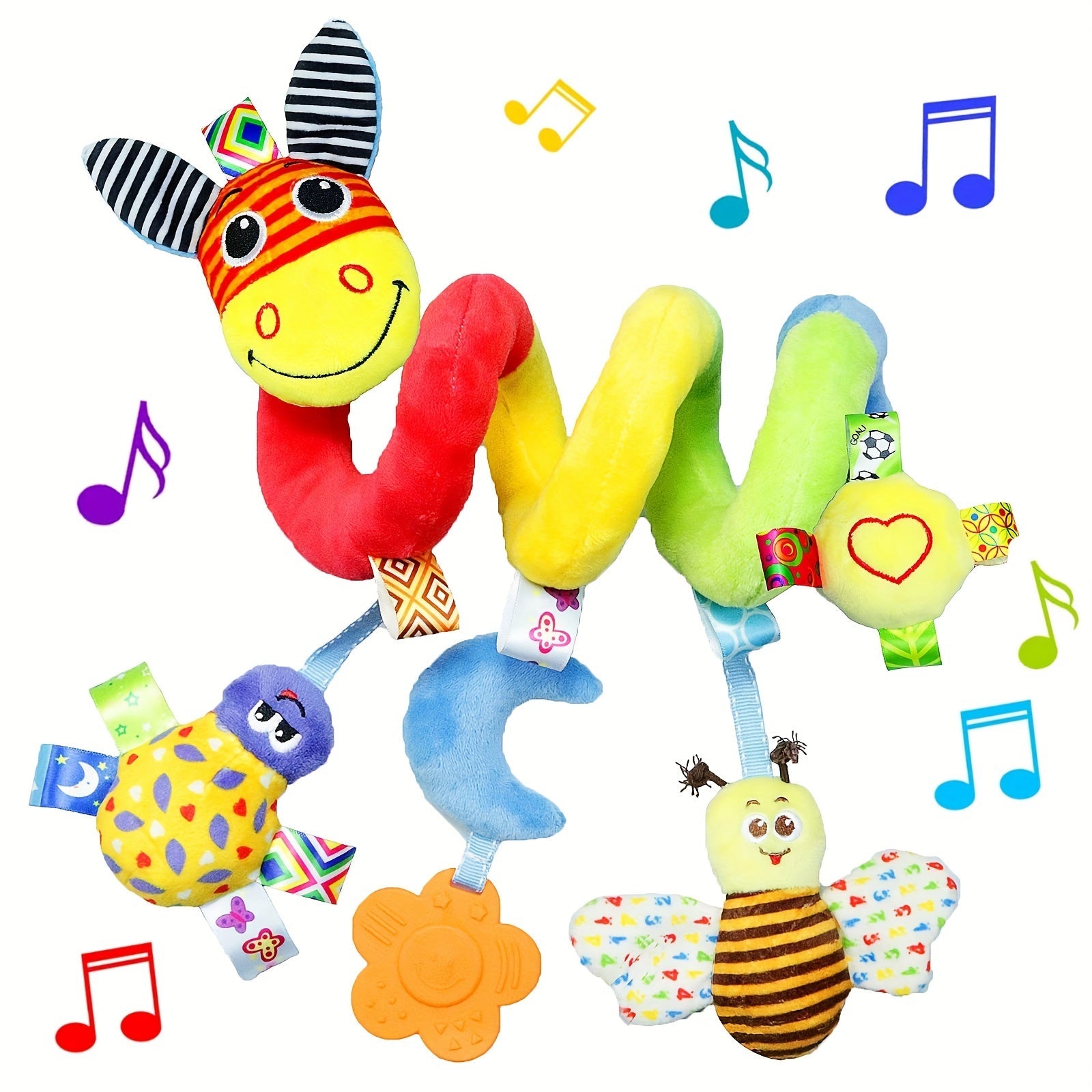 Baby Donkey Spiral Activity Toy for Car Seat Stroller Crib with Teether Rattle