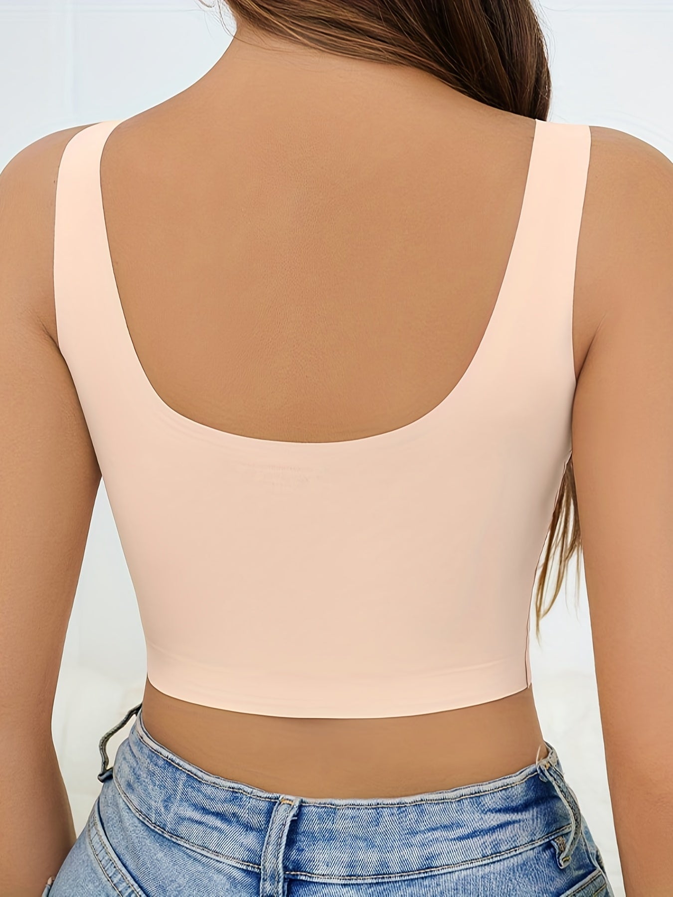Seamless Backless Sports Bra for High Support Breathable Knit Fabric Removable Padding