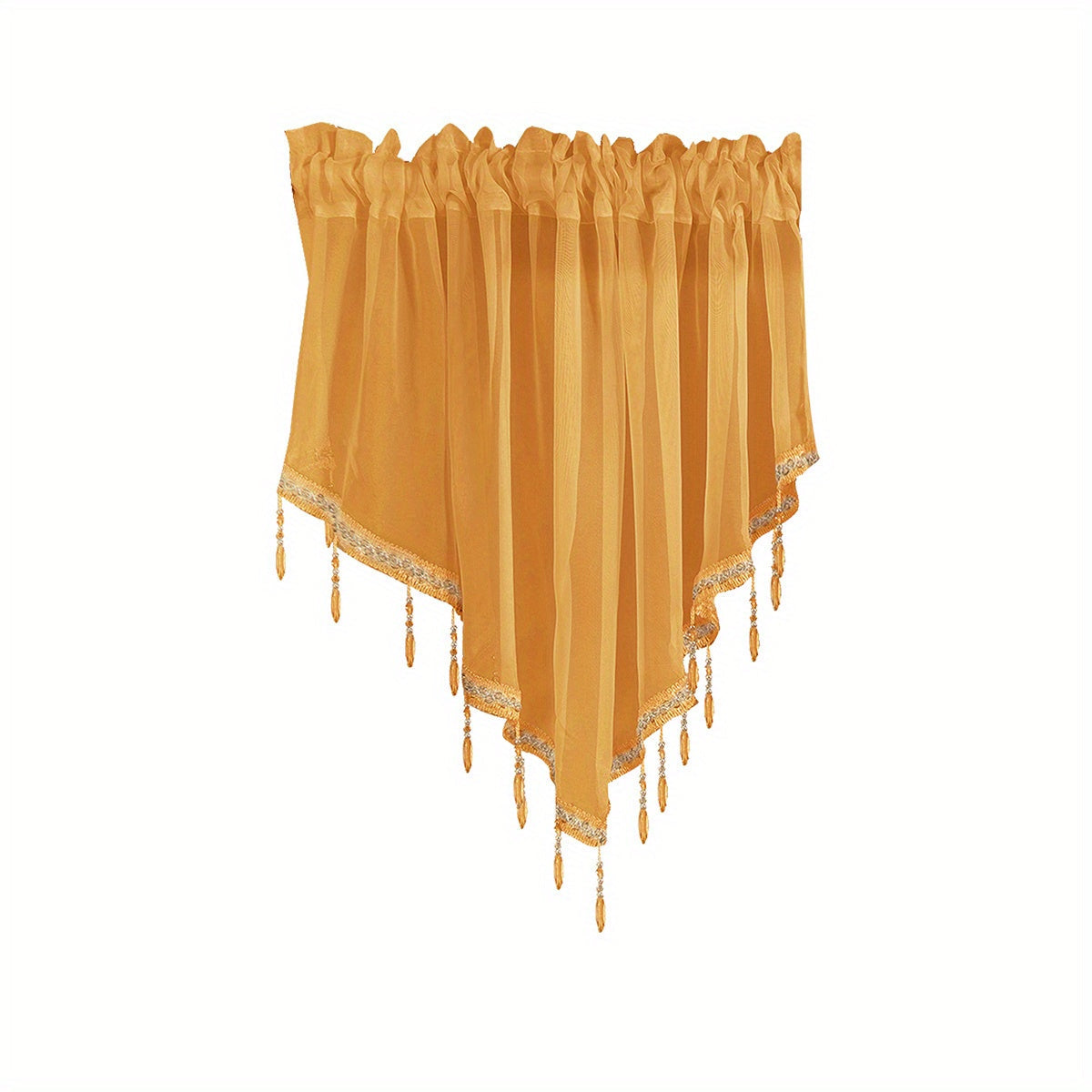 1 Chic yarim shaffof uchburchak pardasi tassellari bilan - 129.54 sm x 60.96 sm, bir xil rang, osish uchun oson rod pocket dizayni - oshxona, yashash xonasi, yotoqxona uchun ideal - turli ranglarda mavjud