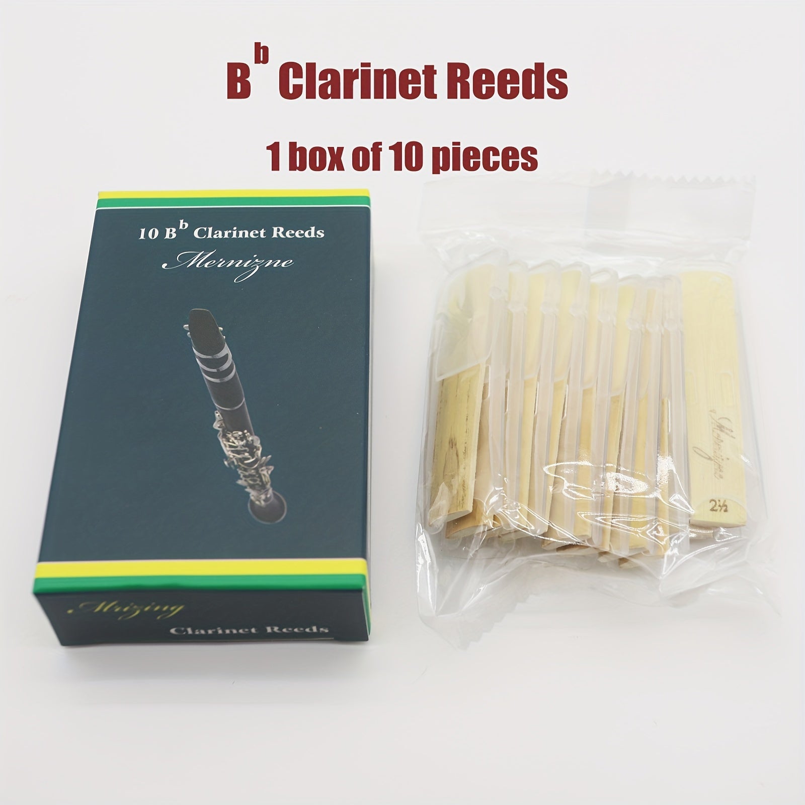 Premium Bb Clarinet Reeds Set 10 Pieces Strength 2.5 Handcrafted with Plastic Cases